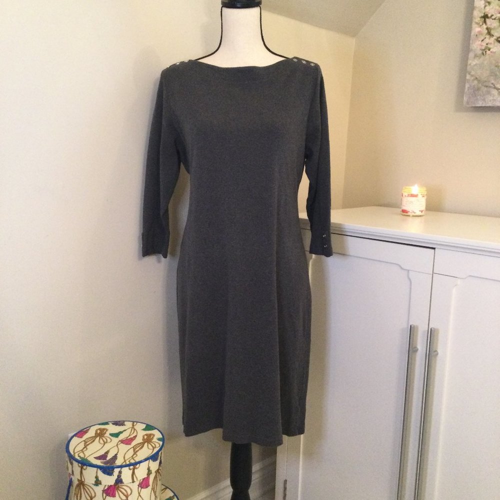 Karen Scott, Heather Grey Cotton Knit 3/4 Length Sleeve Sheath Dress, Sz. PL